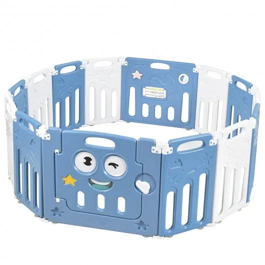 14-Panel Foldable Baby Playpen Kids Activity Centre-Blue