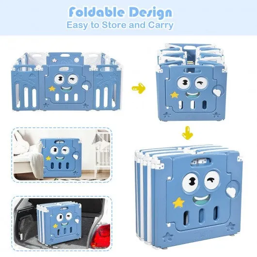 14-Panel Foldable Baby Playpen Kids Activity Centre-Blue