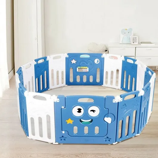 14-Panel Foldable Baby Playpen Kids Activity Centre-Blue