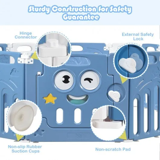 14-Panel Foldable Baby Playpen Kids Activity Centre-Blue