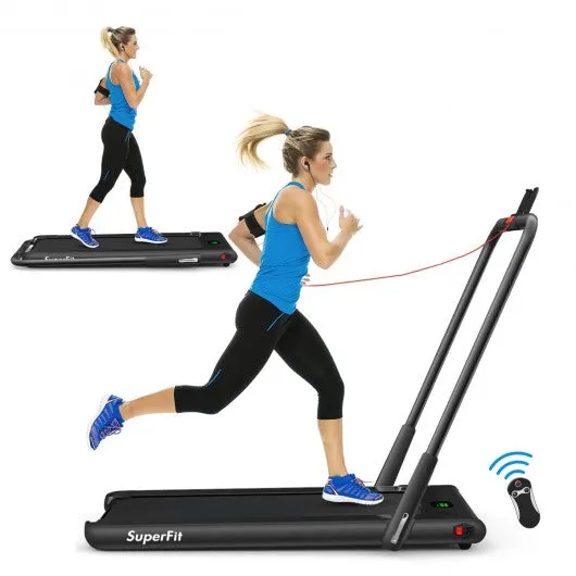 2-in-1 Folding Treadmill with RC Bluetooth Speaker LED Display-Black