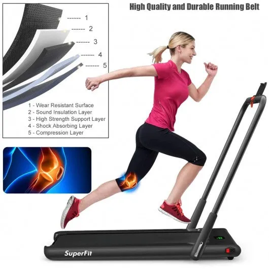 2-in-1 Folding Treadmill with RC Bluetooth Speaker LED Display-Black