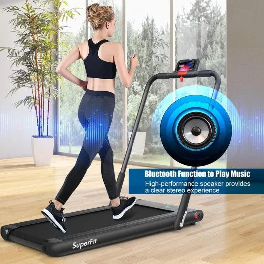 2-in-1 Folding Treadmill with RC Bluetooth Speaker LED Display-Black