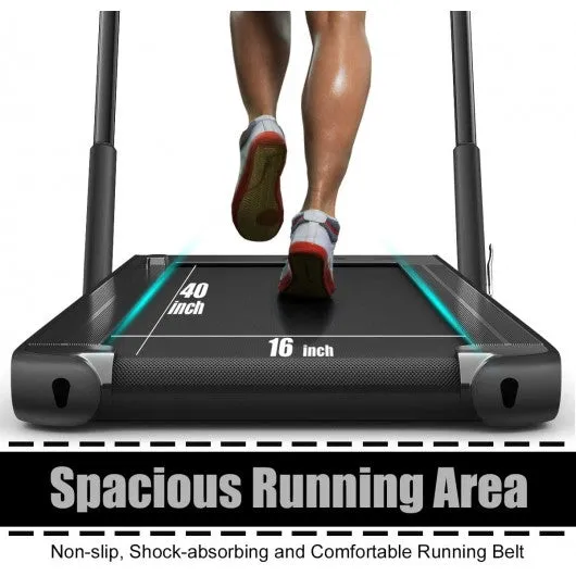 2-in-1 Folding Treadmill with RC Bluetooth Speaker LED Display-Black