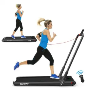 2-in-1 Folding Treadmill with RC Bluetooth Speaker LED Display-Black