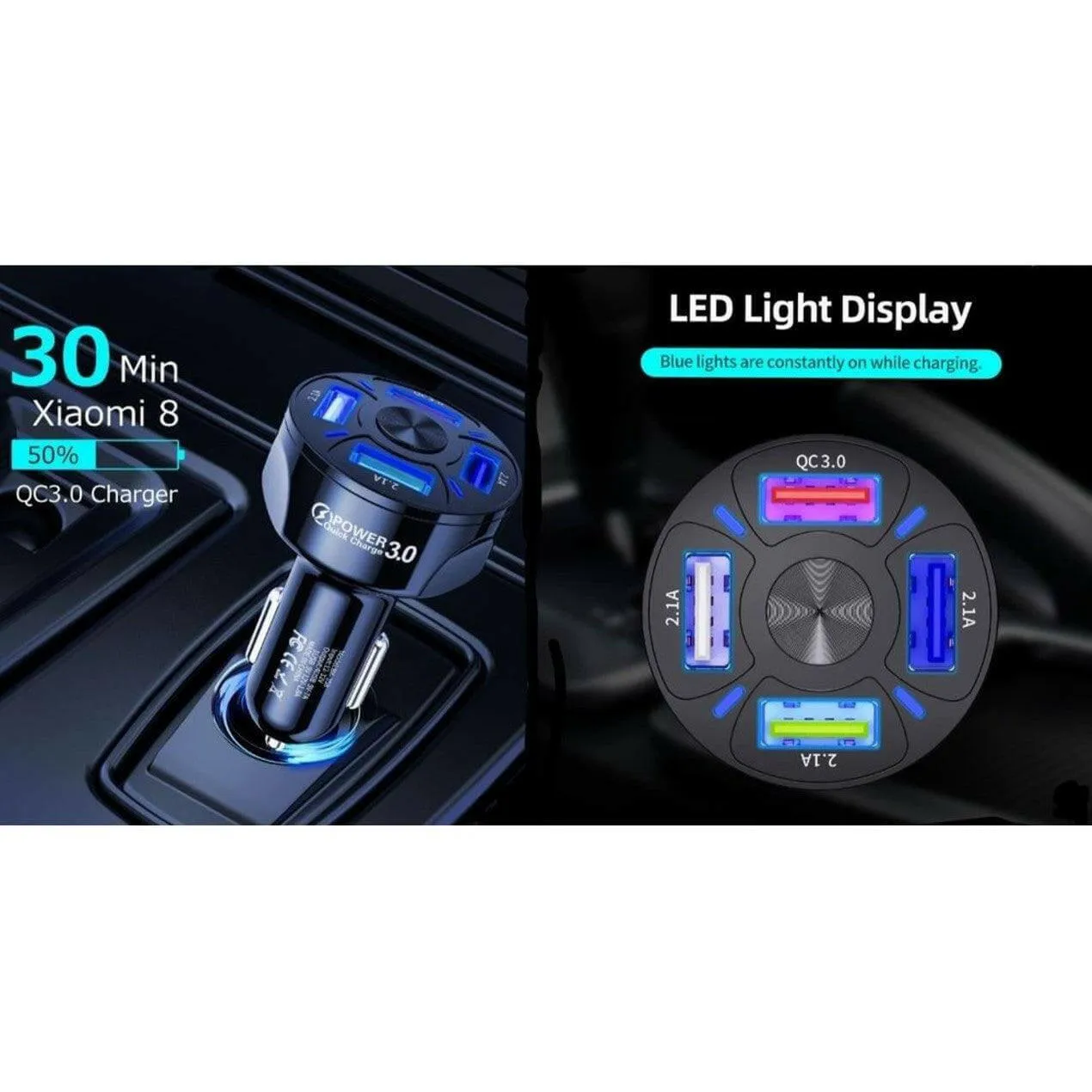 2 PACK PBG LED 4 Port Rapid Car Charger - Charges 4 Devices at once!