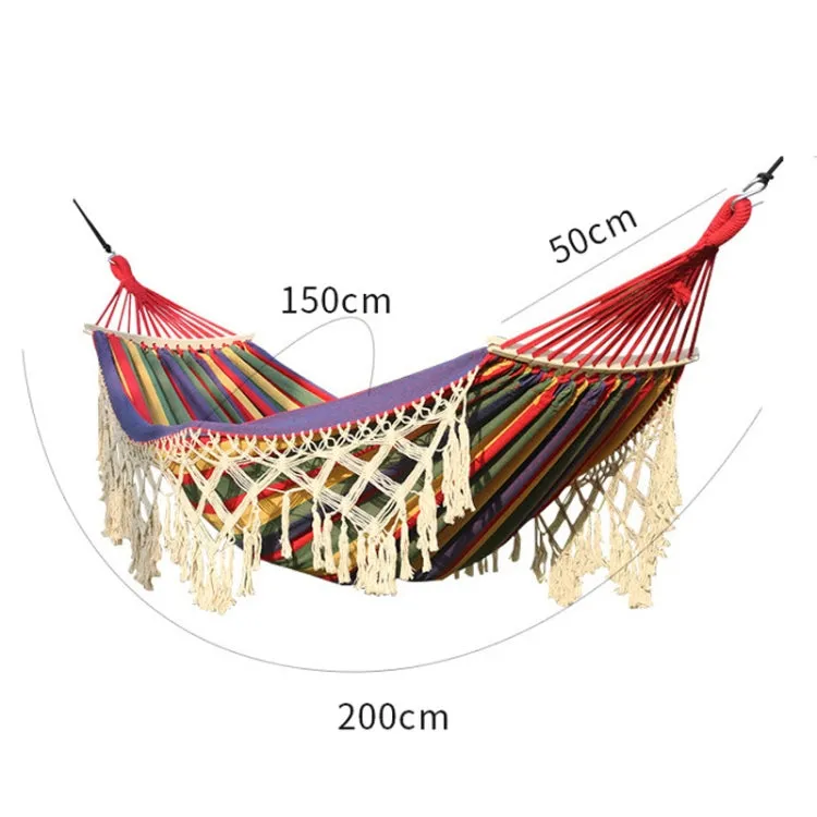 200x150cm Double Outdoor Camping Tassel Canvas Hammock with Stick(White)