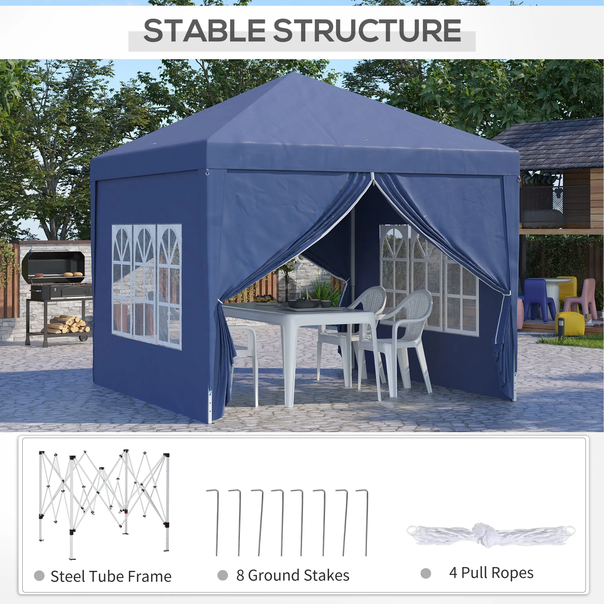 3 x 3 Meters Pop Up Water Resistant Gazebo Wedding Camping Party Tent Canopy Marquee with Carry Bag, Blue