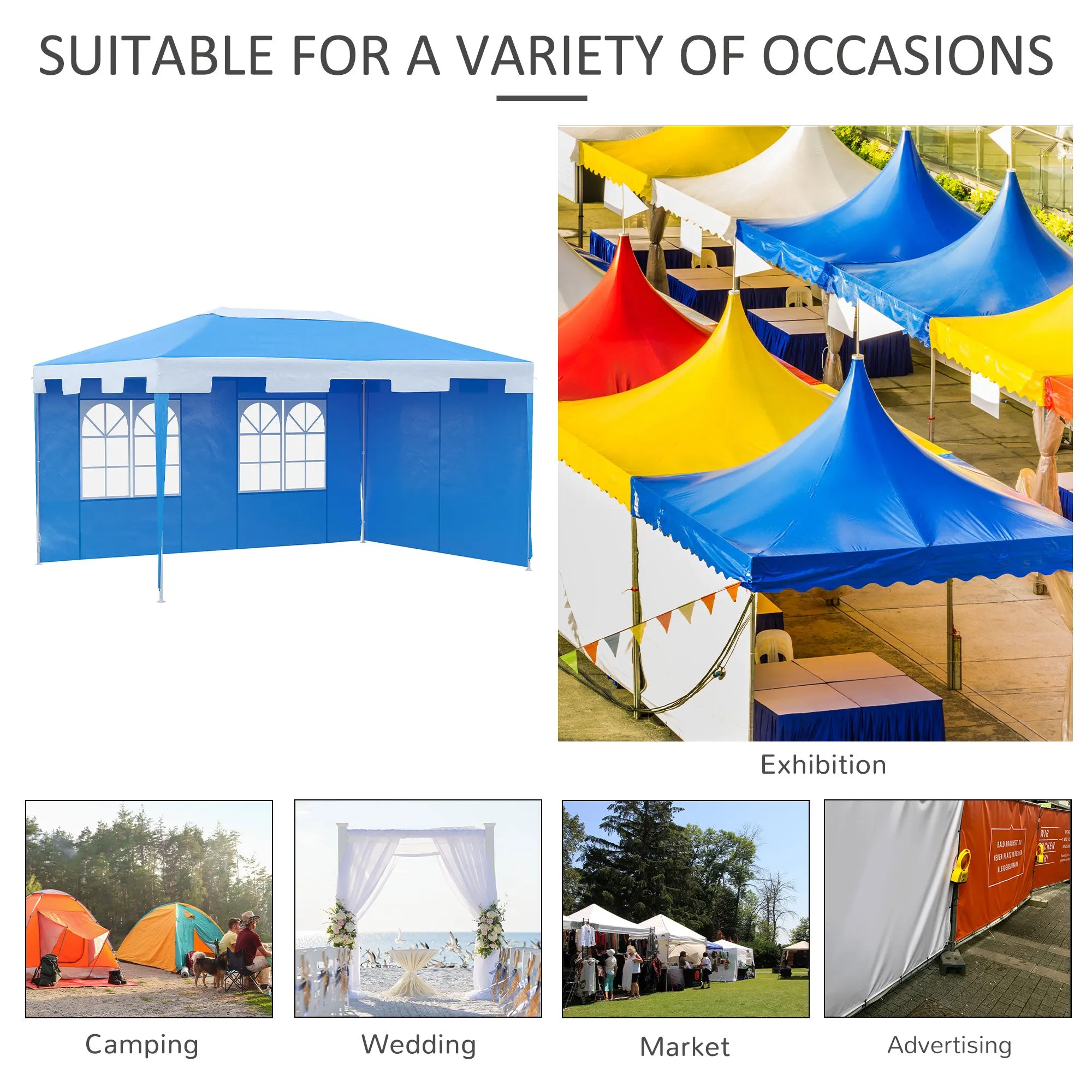 3 x 4 m Party Gazebo Marquee Garden Canopy Outdoor BBQ Tent Camping Patio Awning with 2 Sidewalls, Blue