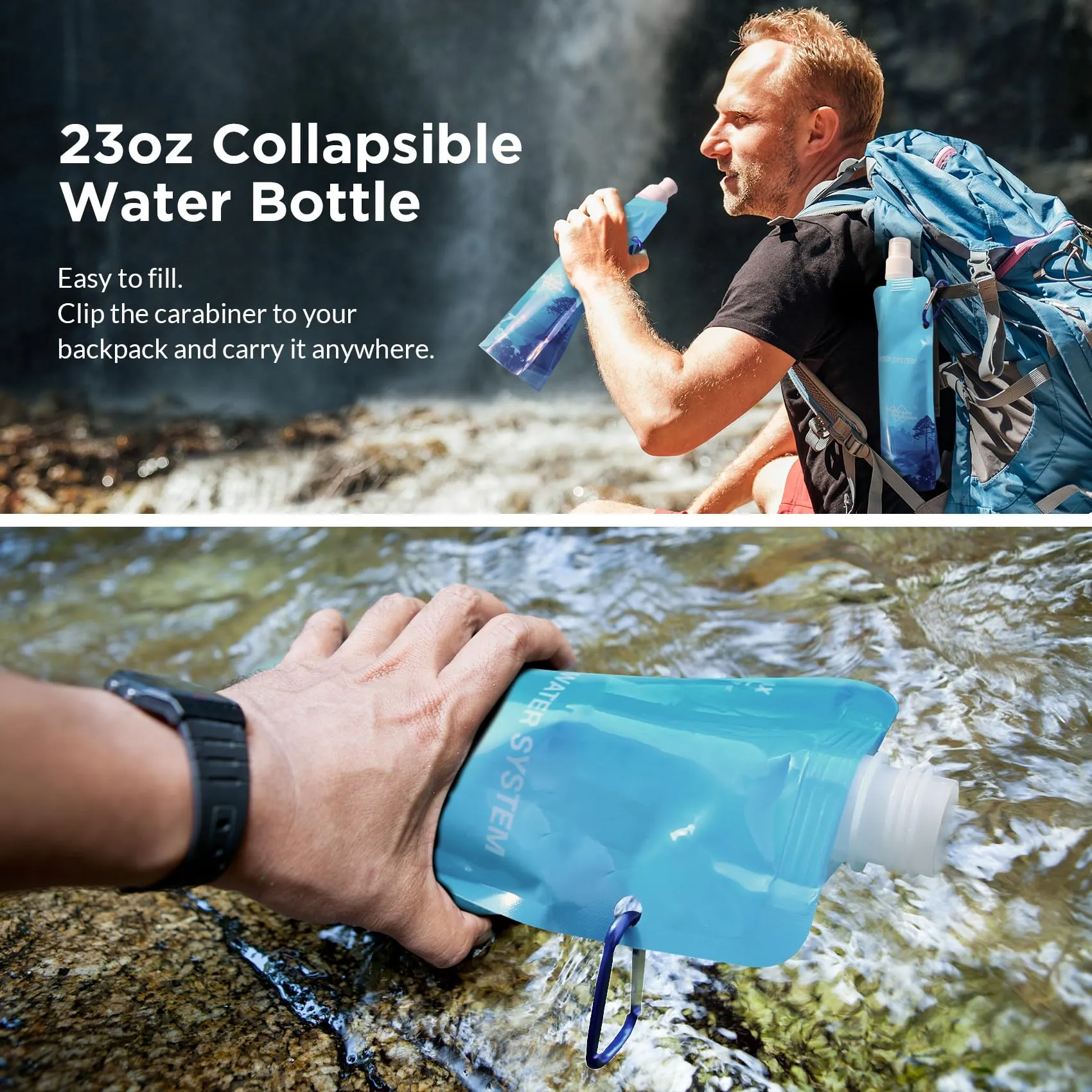 6L Gravity Water Filter Pro with 23oz Collapsible Squeezable Water Pouch 4 Set