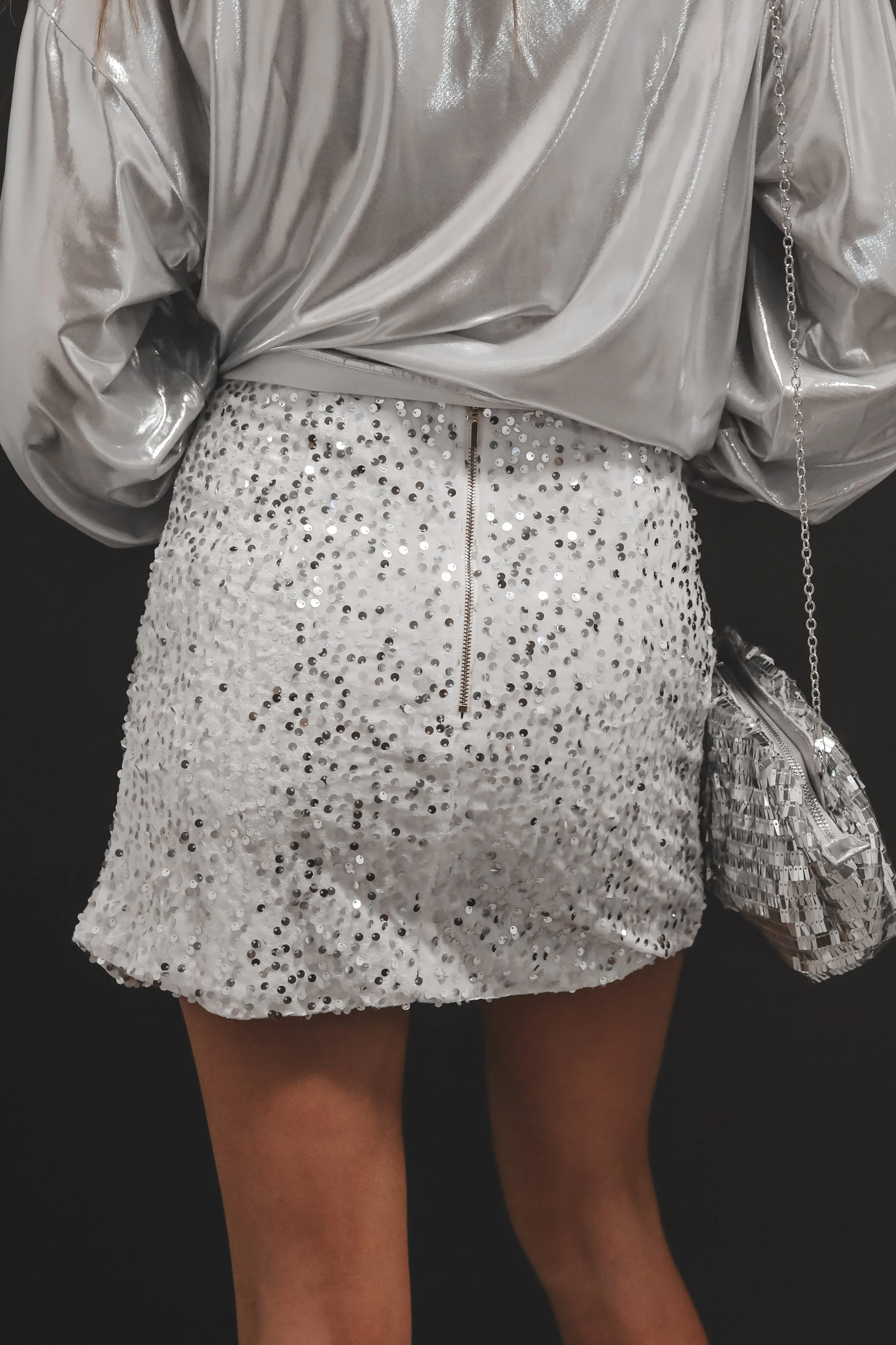 A Moment For The Sequin High Slit Mini Skirt