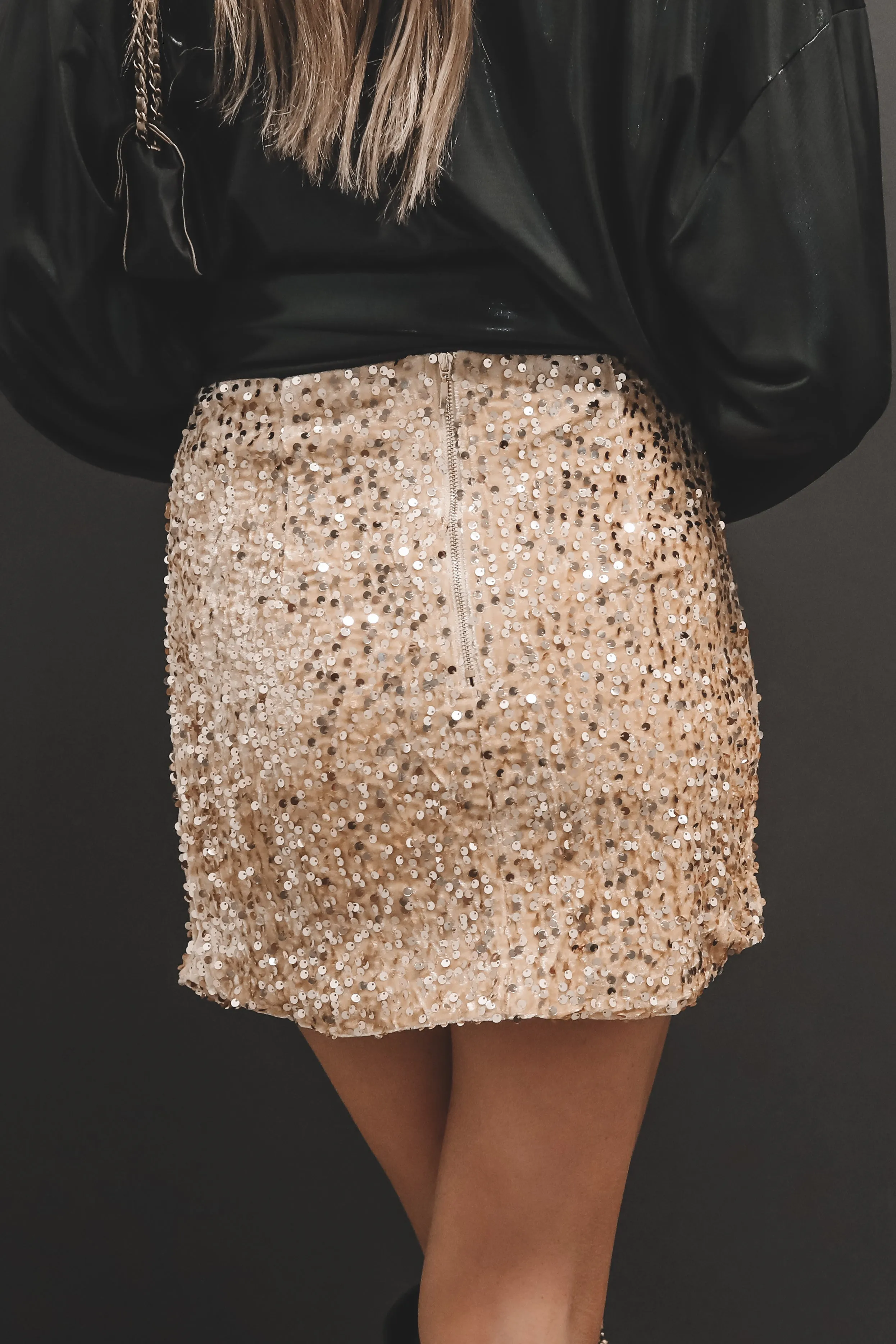 A Moment For The Sequin High Slit Mini Skirt