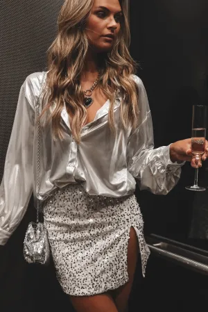 A Moment For The Sequin High Slit Mini Skirt