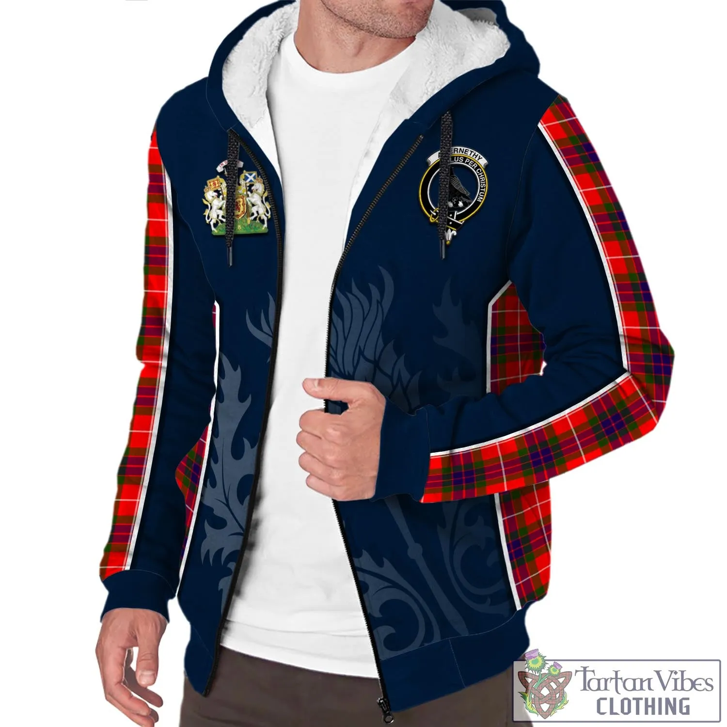 Abernethy Tartan Sherpa Hoodie with Family Crest and Scottish Thistle Vibes Sport Style