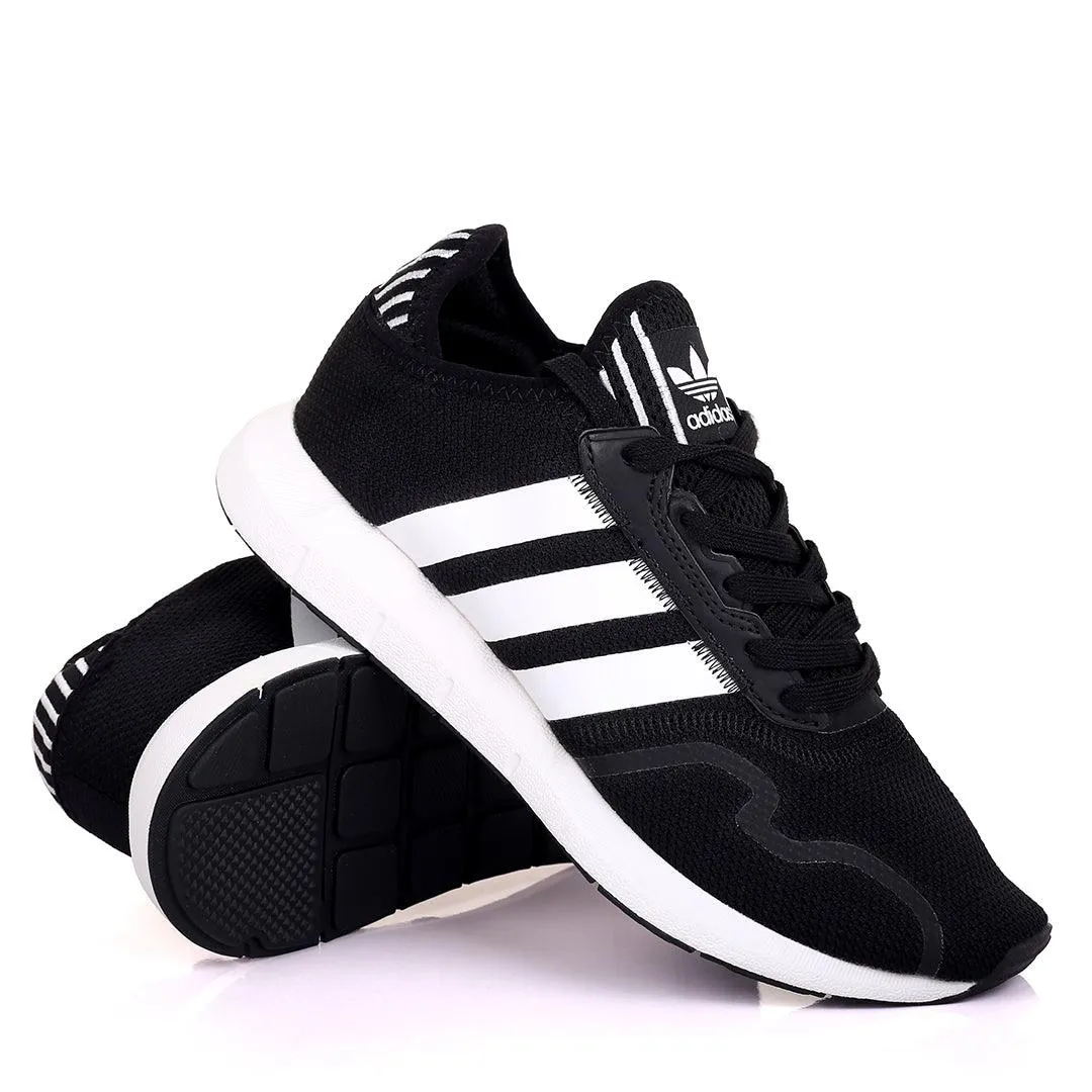 AD Comfy Black With White Stripe Design And White Sole Designed Sneakers