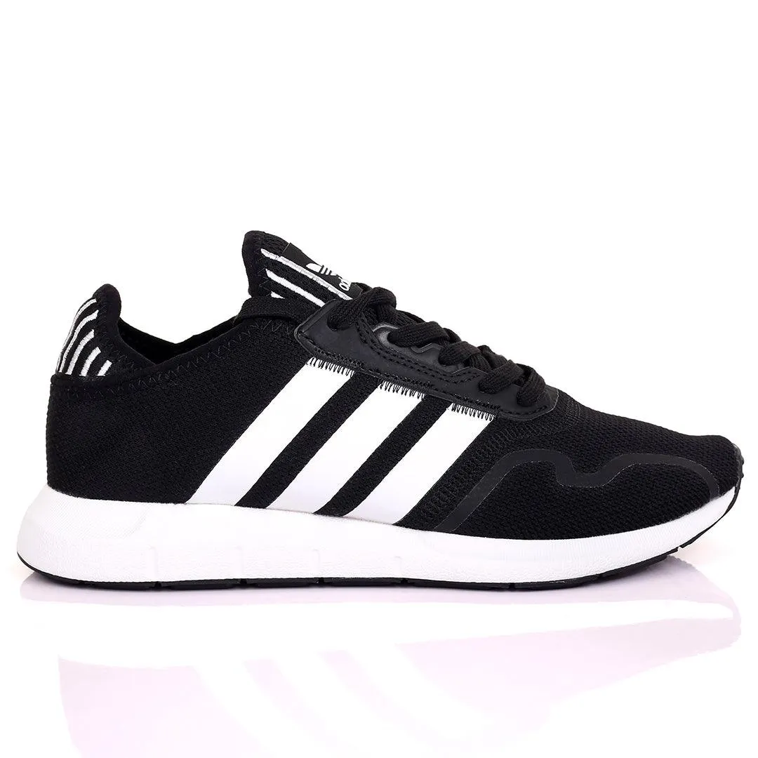 AD Comfy Black With White Stripe Design And White Sole Designed Sneakers