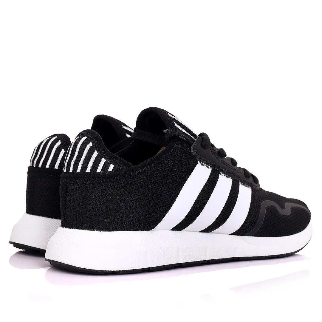 AD Comfy Black With White Stripe Design And White Sole Designed Sneakers