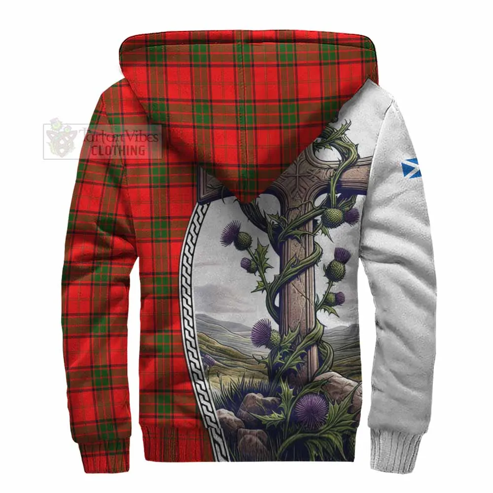 Adair Tartan Sherpa Hoodie with Family Crest and St. Andrew's Cross Accented by Thistle Vines