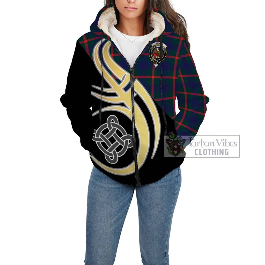 Agnew Tartan Sherpa Hoodie with Family Crest and Celtic Symbol Style