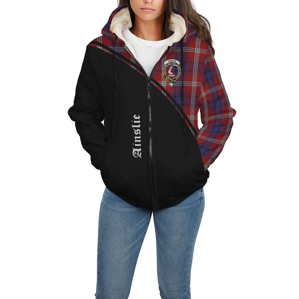 Ainslie Tartan Sherpa Hoodie with Family Crest Curve Style