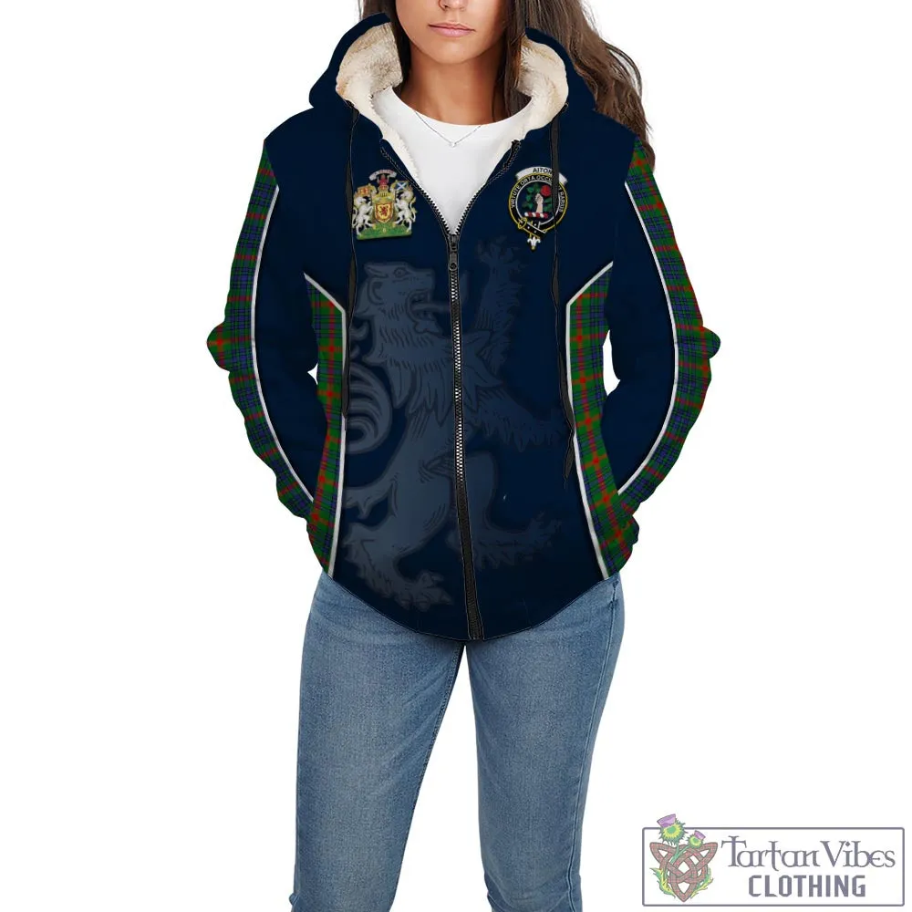 Aiton Tartan Sherpa Hoodie with Family Crest and Lion Rampant Vibes Sport Style