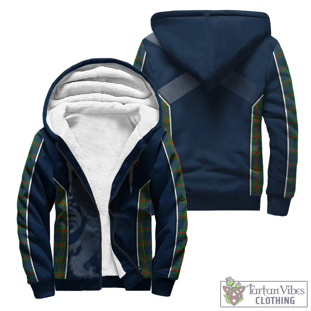 Aiton Tartan Sherpa Hoodie with Family Crest and Lion Rampant Vibes Sport Style