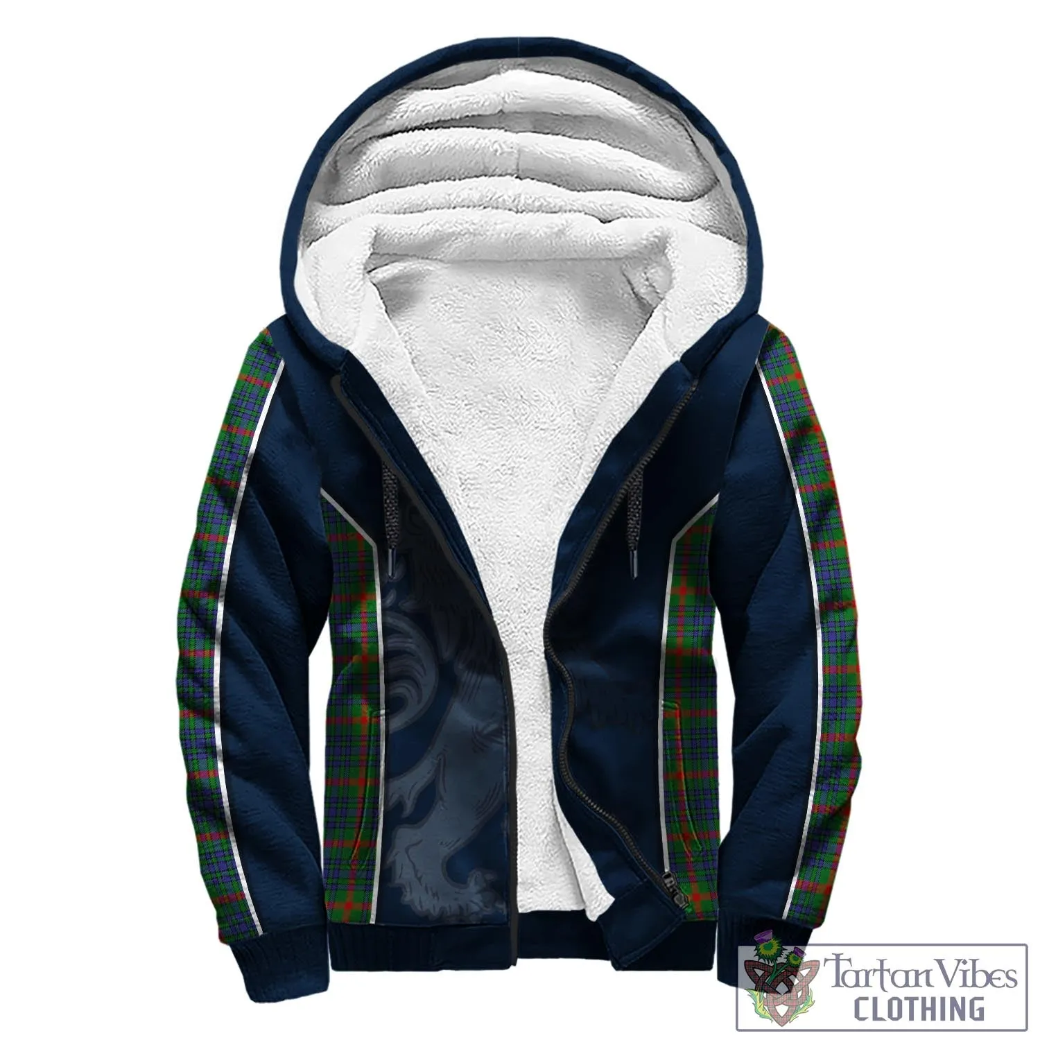 Aiton Tartan Sherpa Hoodie with Family Crest and Lion Rampant Vibes Sport Style