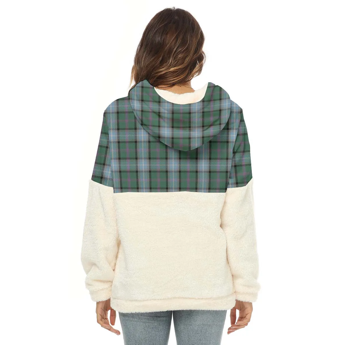 Alexander of Menstry Hunting Tartan Women's Borg Fleece Hoodie With Half Zip