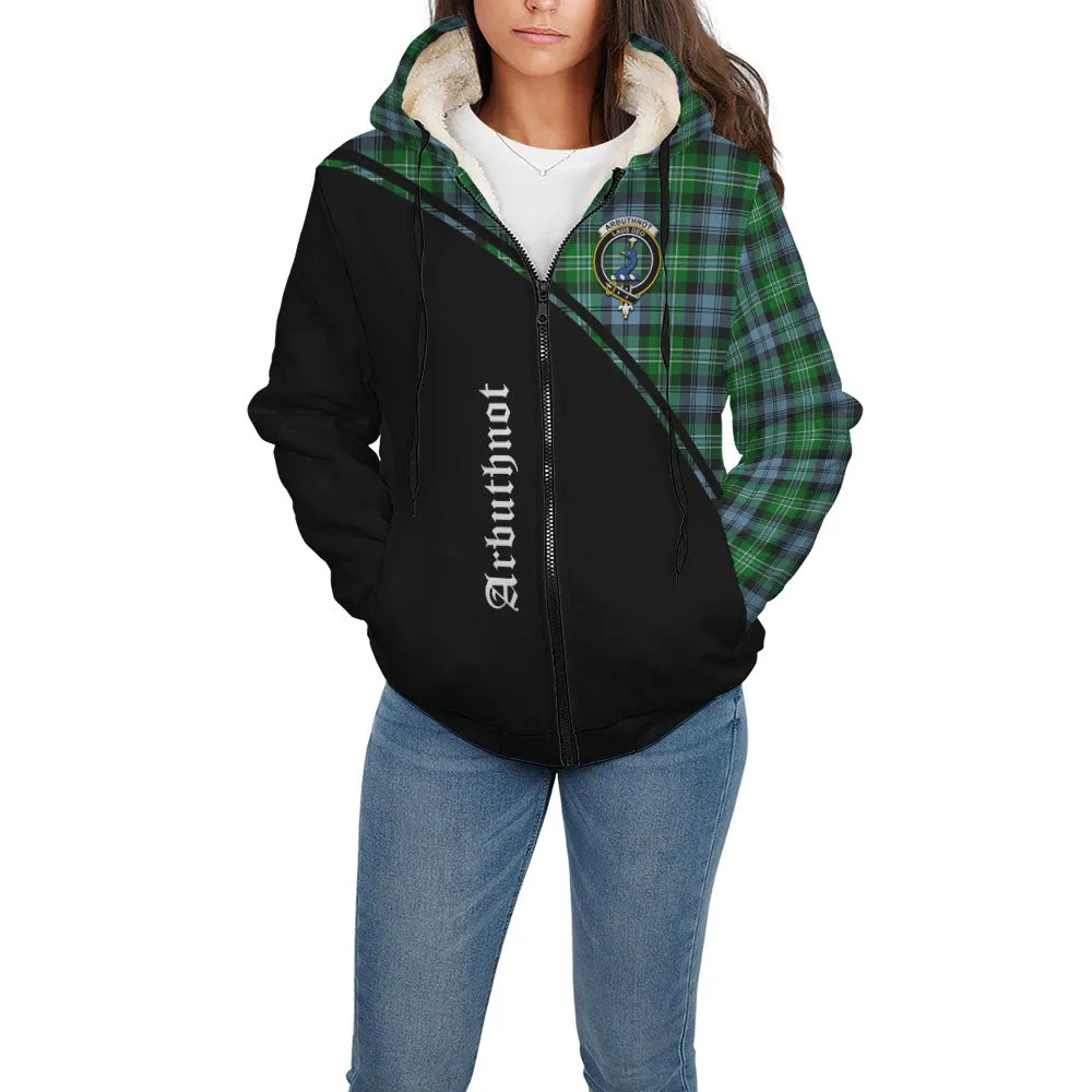 Arbuthnot Ancient Tartan Sherpa Hoodie with Family Crest Curve Style