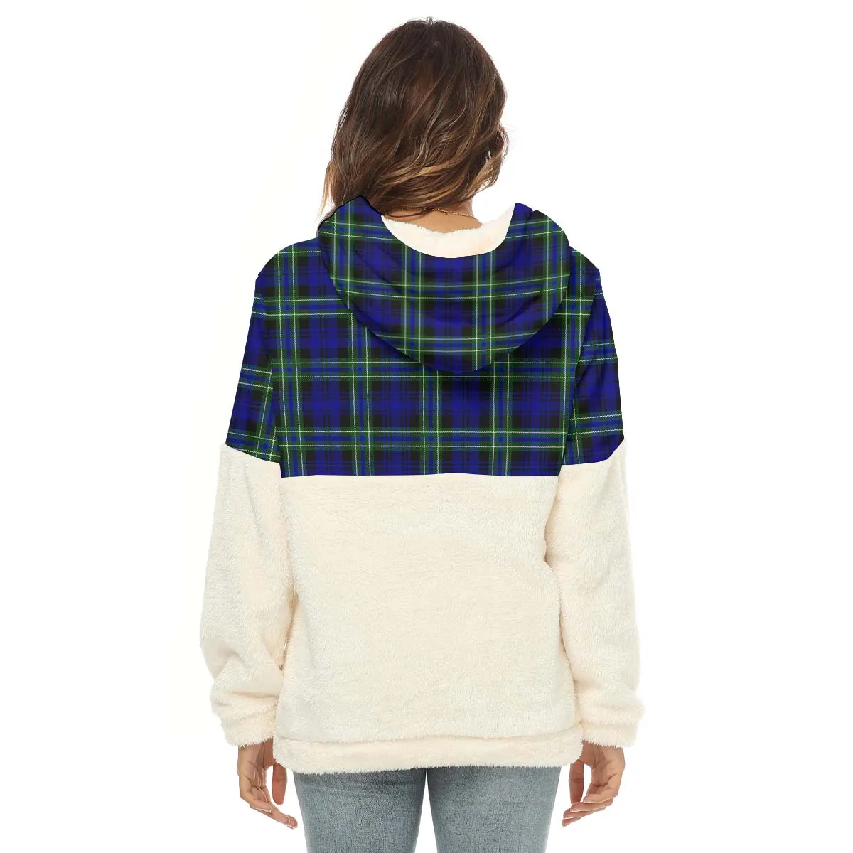 Arbuthnot Modern Tartan Women's Borg Fleece Hoodie With Half Zip with Family Crest