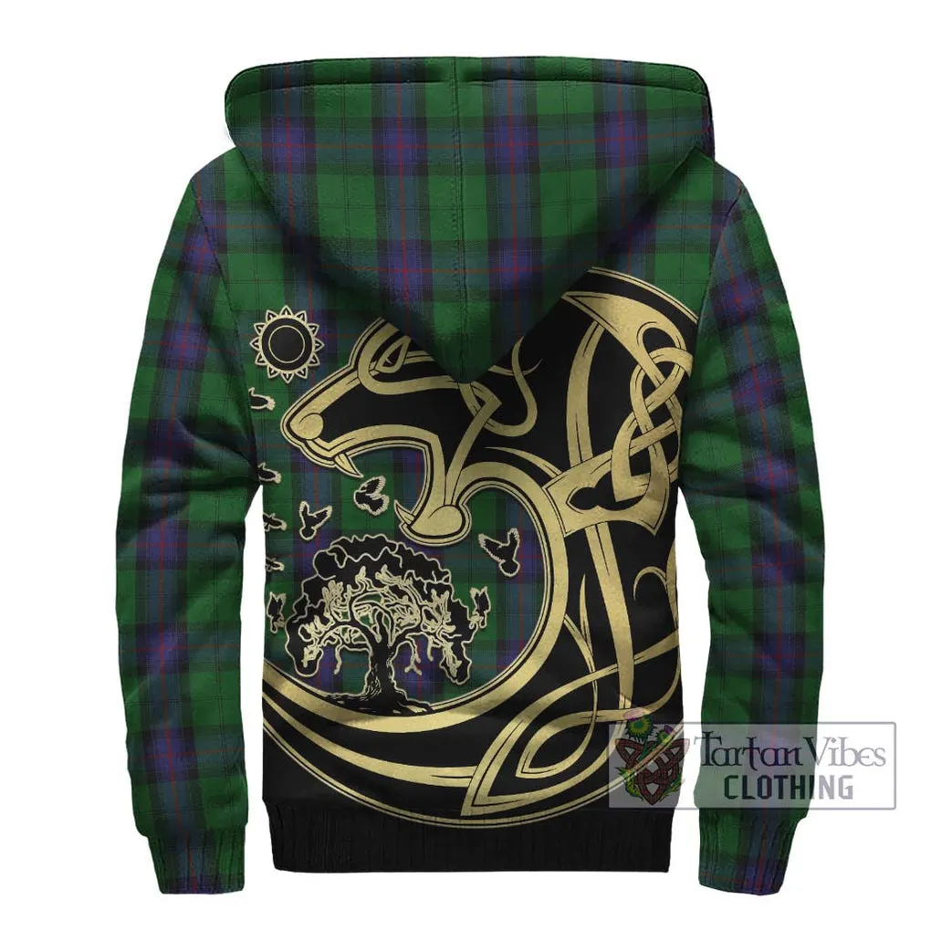 Armstrong Tartan Sherpa Hoodie with Family Crest Celtic Wolf Style