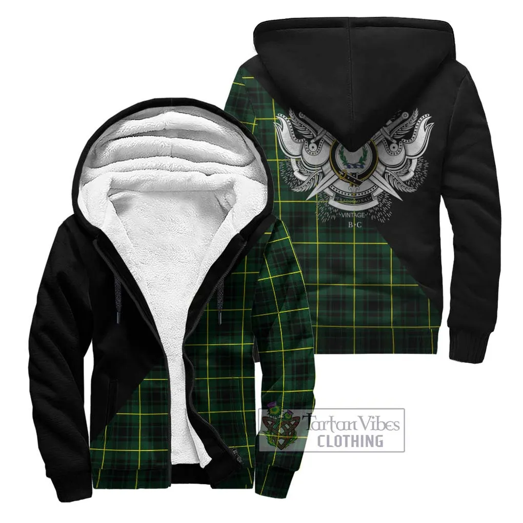 Arthur Modern Tartan Sherpa Hoodie with Family Crest and Military Logo Style