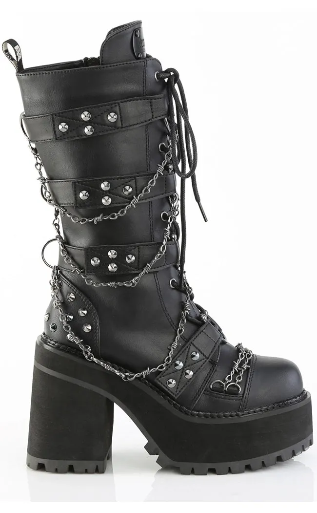 ASSAULT-117 Black Vegan Mid-Calf Boots