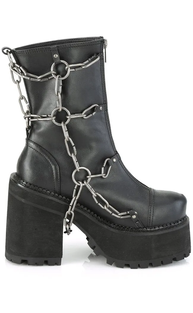 ASSAULT-66 Black Vegan Chain Boots