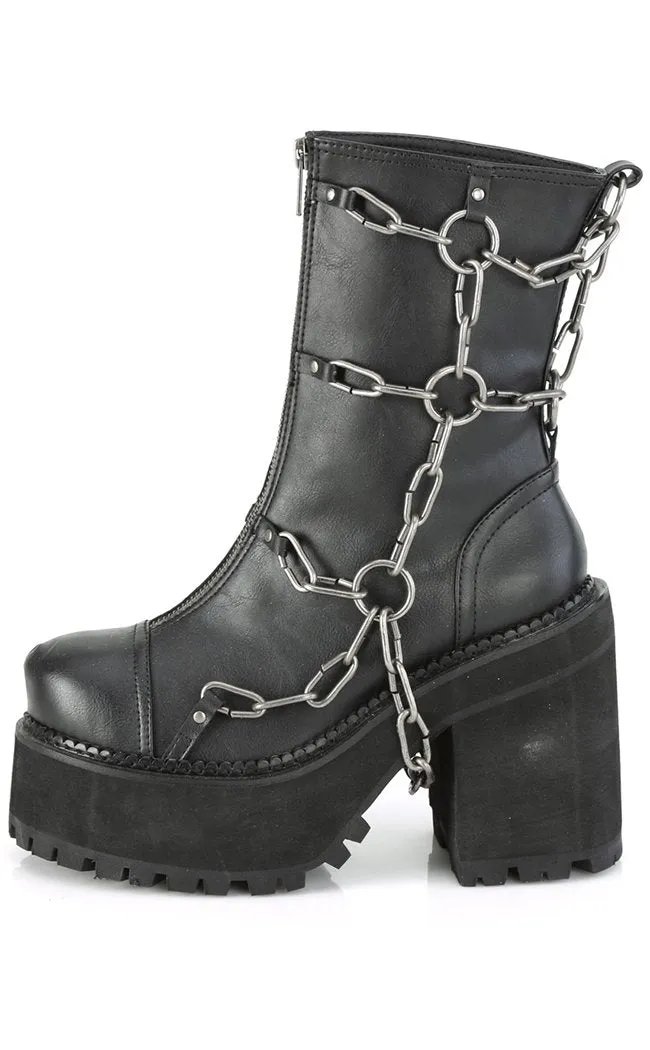 ASSAULT-66 Black Vegan Chain Boots