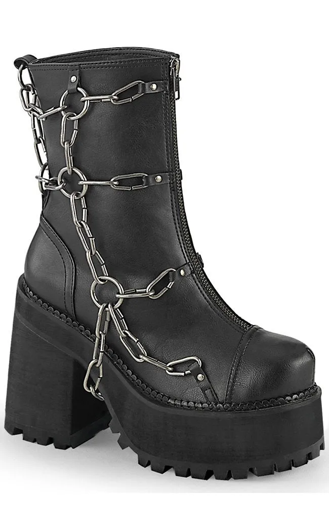 ASSAULT-66 Black Vegan Chain Boots