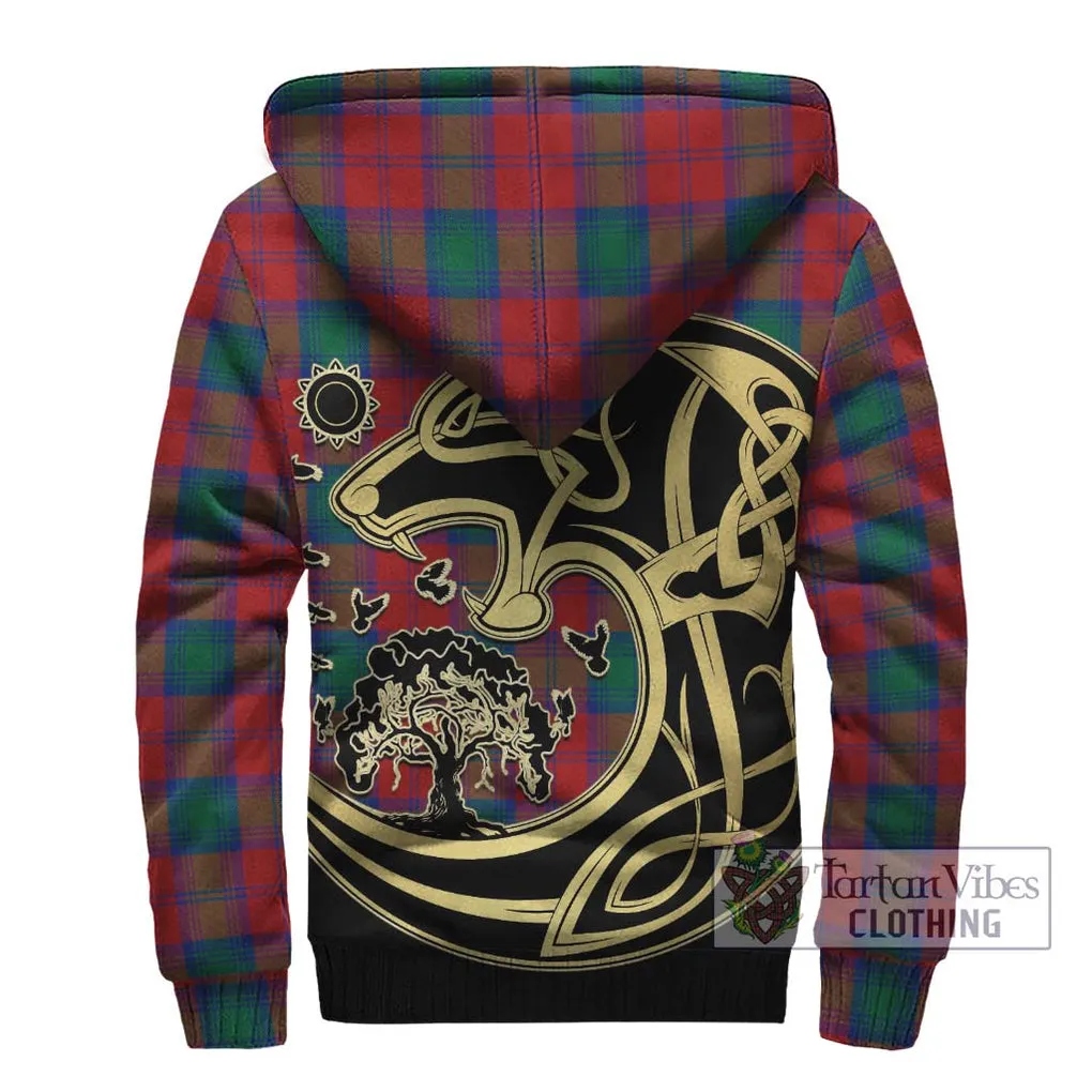 Auchinleck (Affleck) Tartan Sherpa Hoodie with Family Crest Celtic Wolf Style