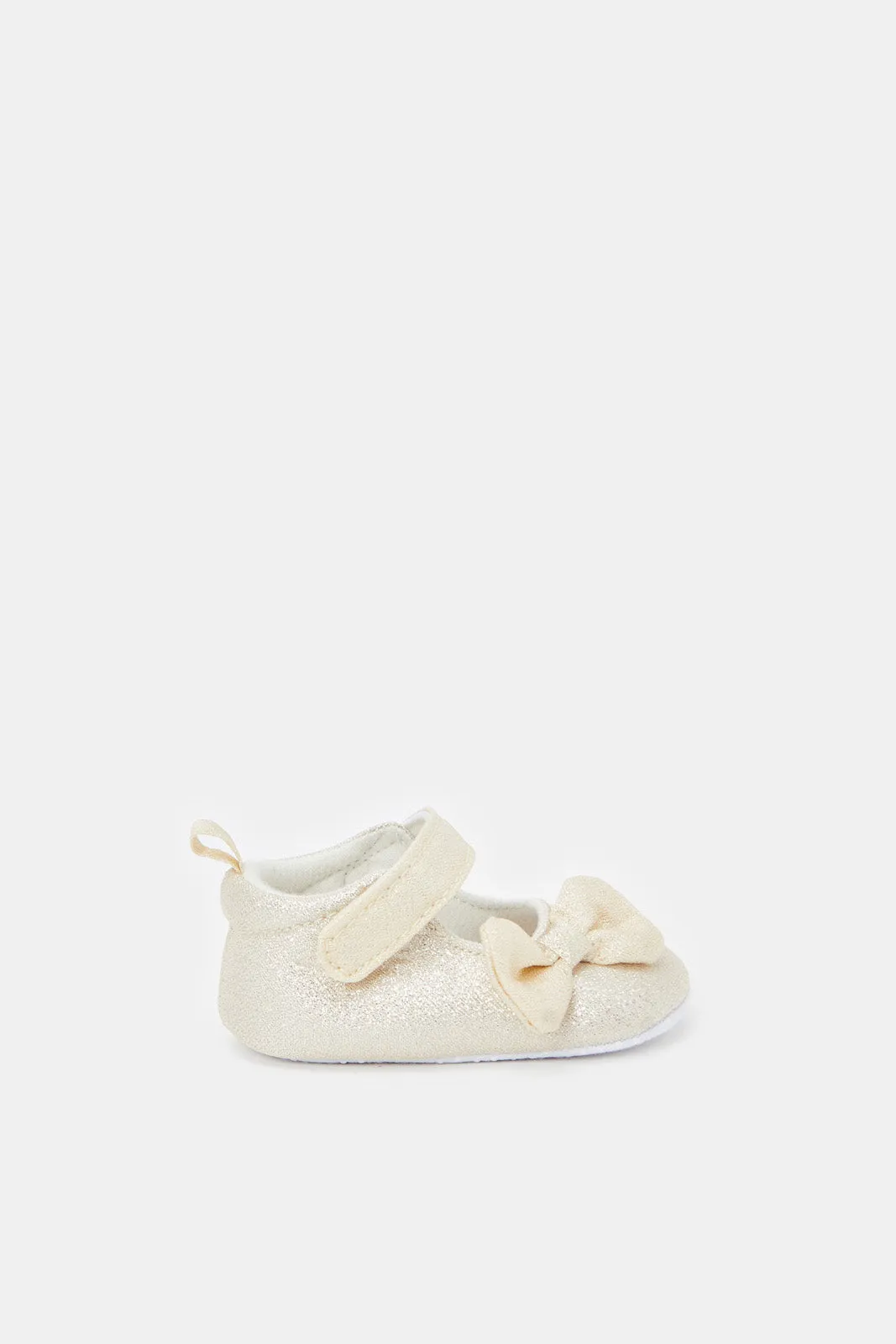 Babies Gold Bow Pram Shoes