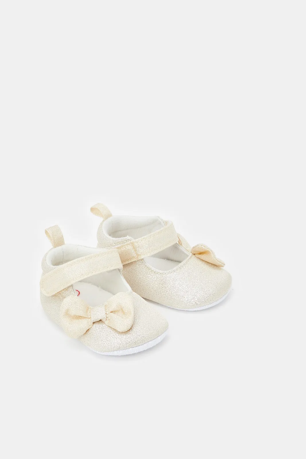 Babies Gold Bow Pram Shoes