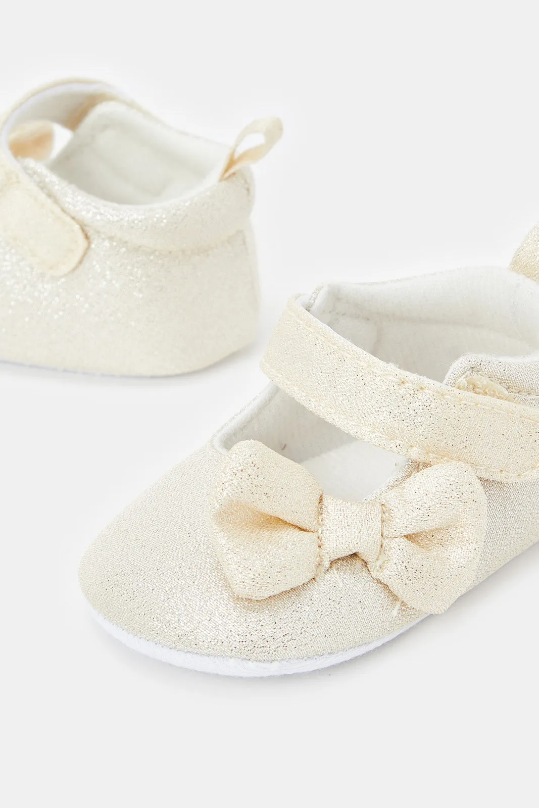 Babies Gold Bow Pram Shoes