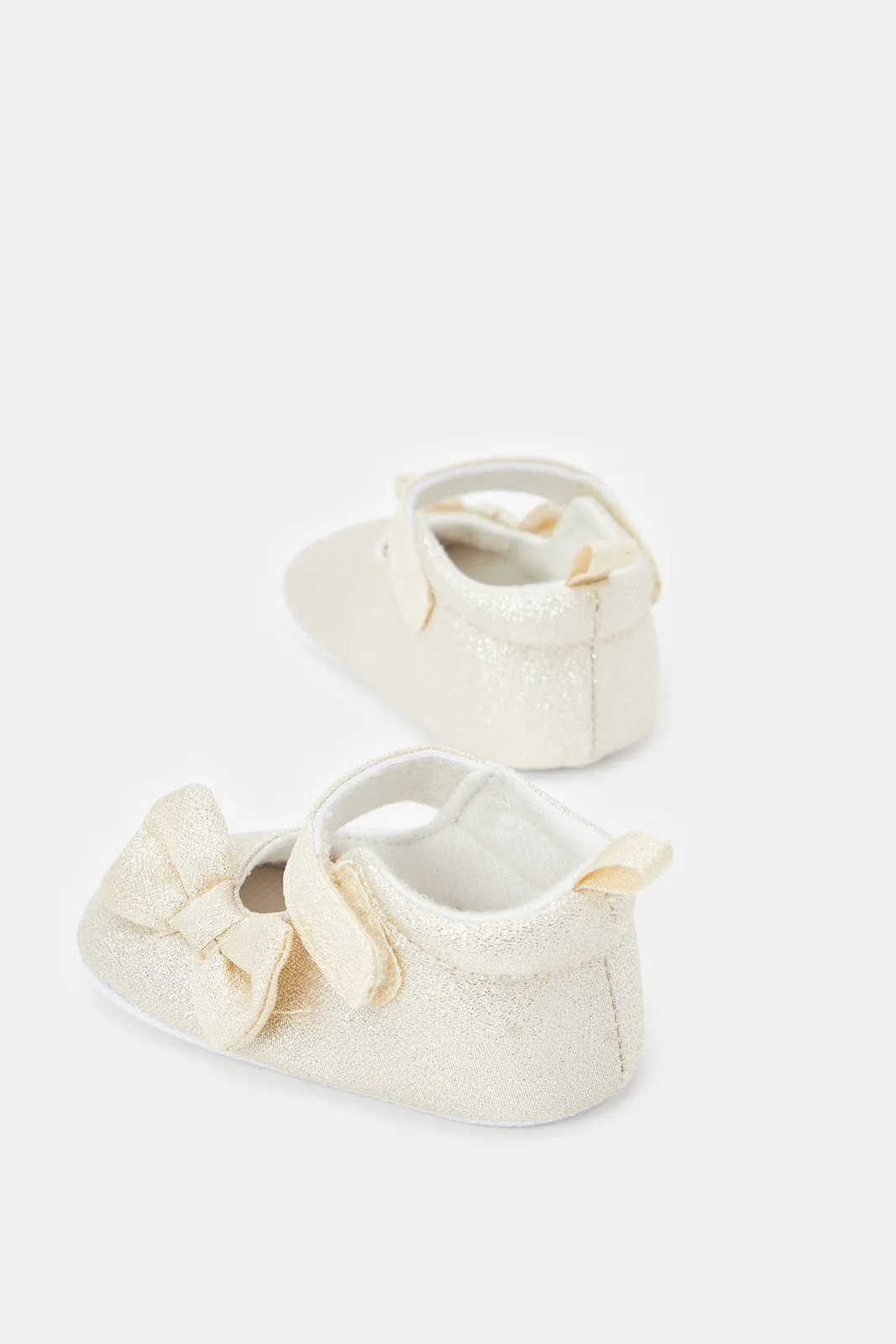 Babies Gold Bow Pram Shoes