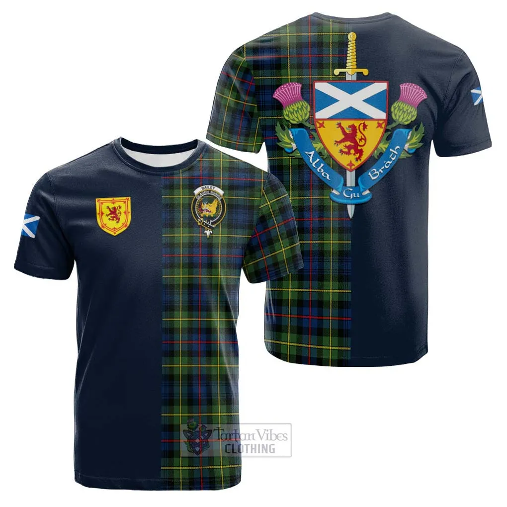 Bailey Modern Tartan Cotton T-shirt Alba with Scottish Lion Royal Arm Half Style