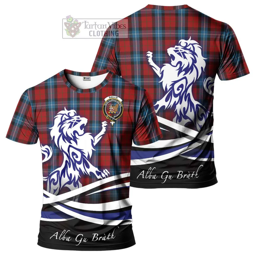 Baillie of Polkemmet Red Tartan Cotton T-shirt with Alba Gu Brath Regal Lion Emblem