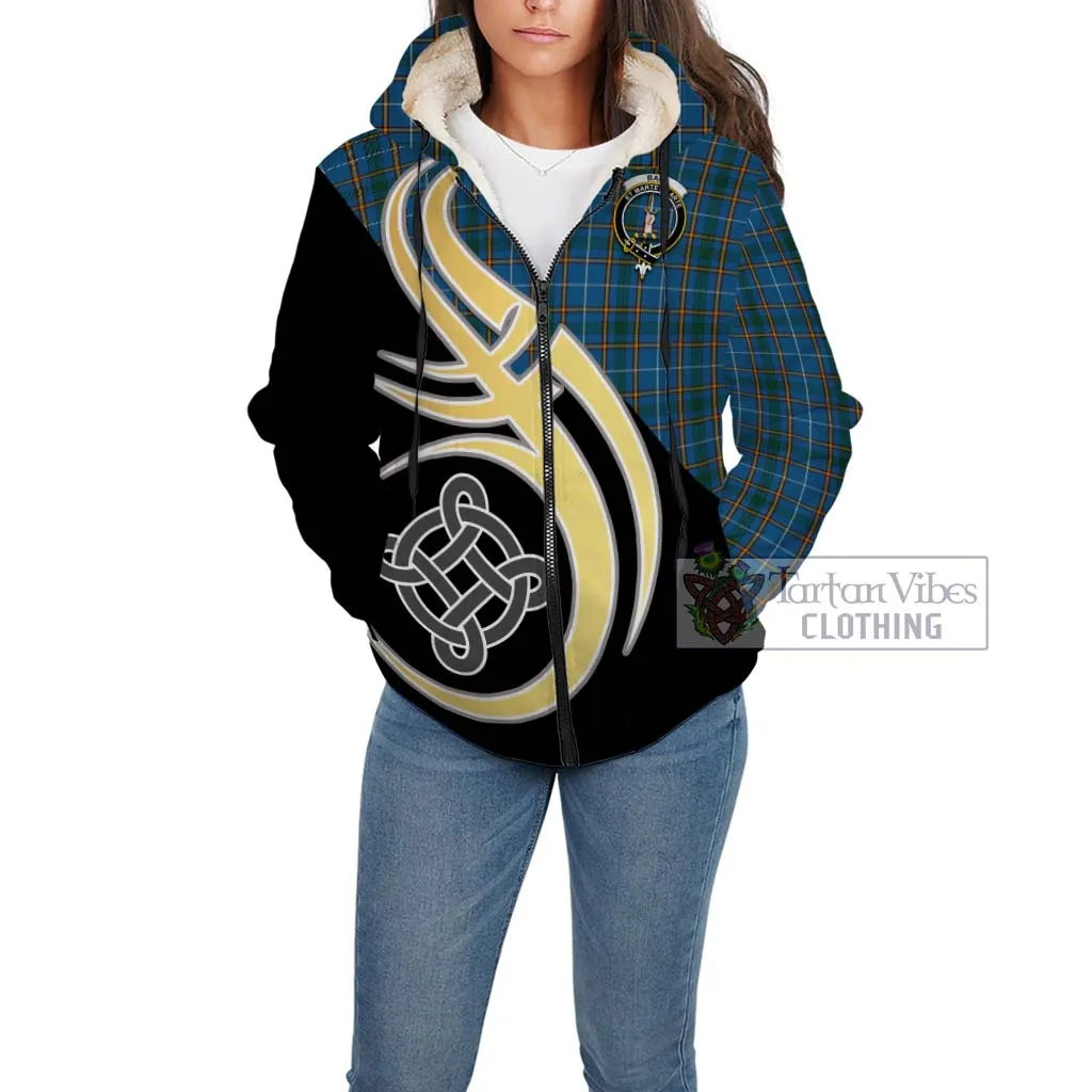 Bain Tartan Sherpa Hoodie with Family Crest and Celtic Symbol Style