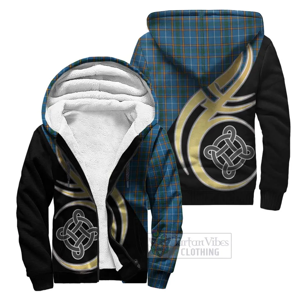 Bain Tartan Sherpa Hoodie with Family Crest and Celtic Symbol Style