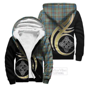 Balfour Blue Tartan Sherpa Hoodie with Family Crest and Celtic Symbol Style