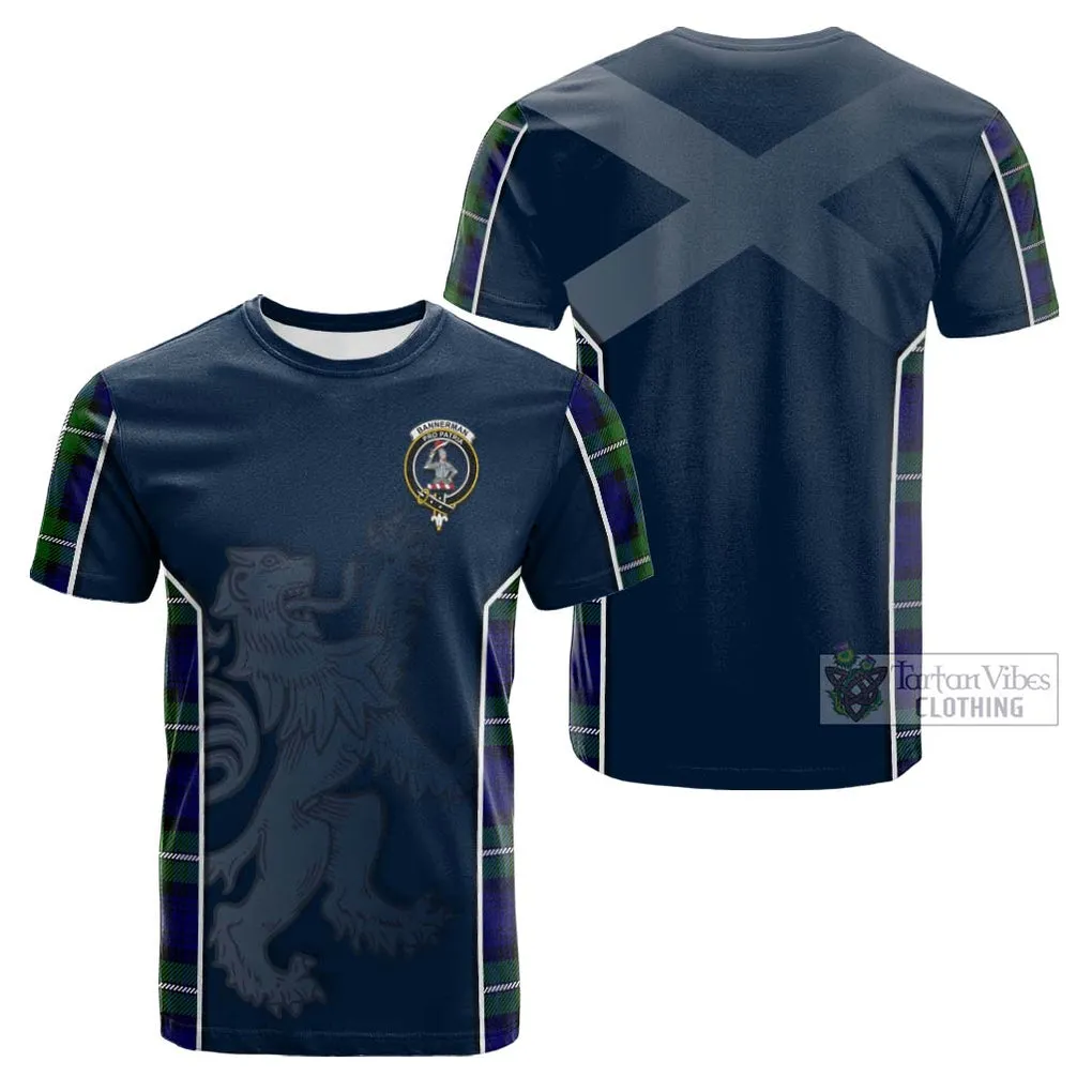 Bannerman Tartan Cotton T-shirt with Family Crest and Lion Rampant Vibes Sport Style