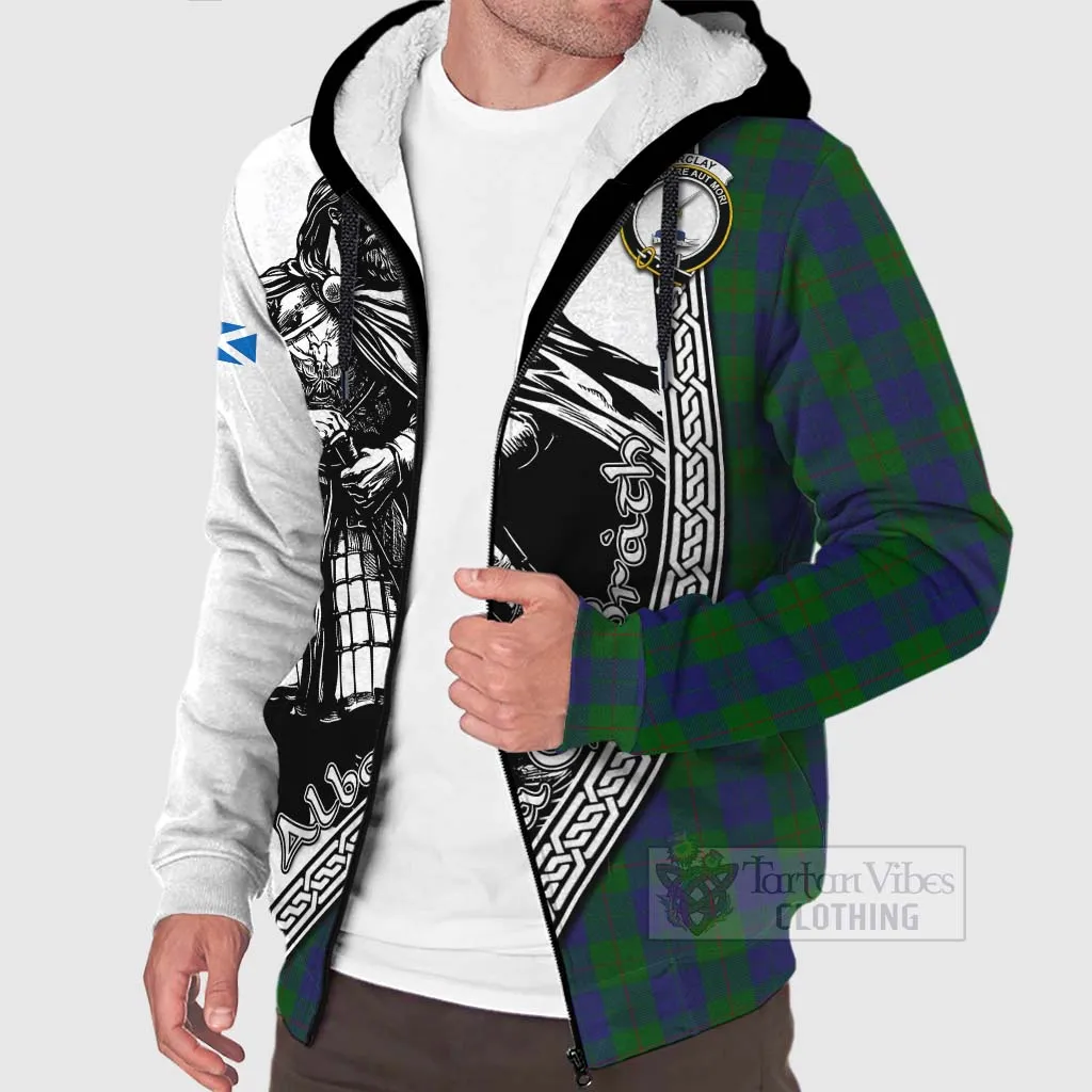 Barclay Tartan Clan Crest Sherpa Hoodie with Highlander Warrior Celtic Style