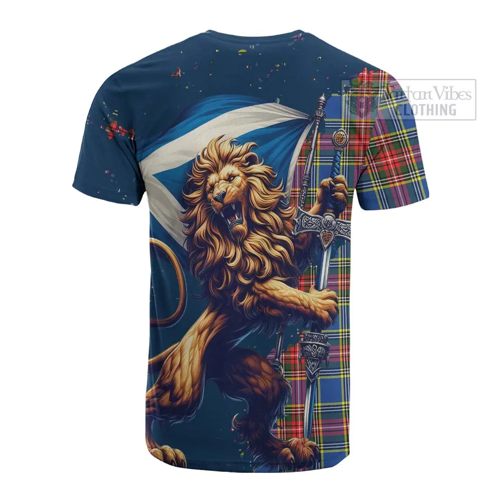 Bethune Tartan Family Crest Cotton T-shirt with Scottish Majestic Lion