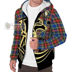 Bethune Tartan Sherpa Hoodie with Family Crest Celtic Wolf Style